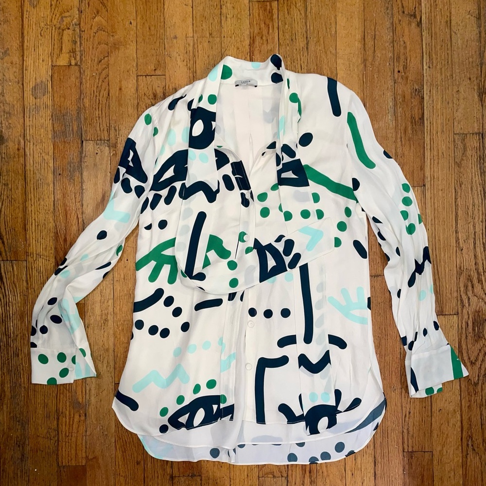 Silk print button down blouse